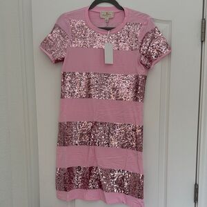 Pink Sequin Striped Dress
